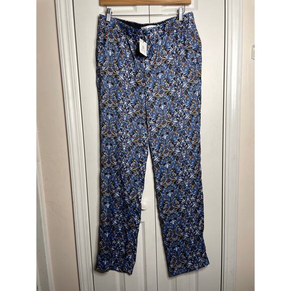 NEW Zara Floral Satin Pants Womens Size Medium Blue Straight Mid Rise Boho - Picture 1 of 9